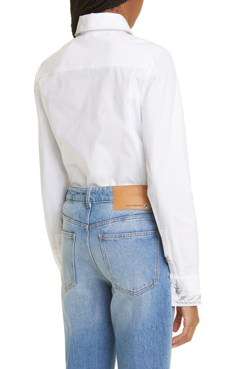 Rabanne Embroidered Cotton Button-Down Shirt, Alternate, color,