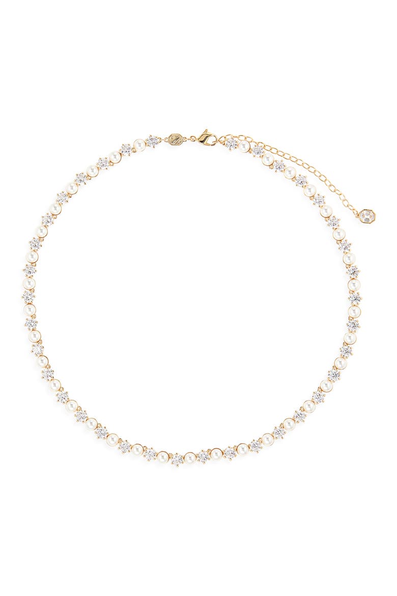 Matrix Crystal & Faux Pearl Tennis Necklace, Main, color, WHITE/ GOLD