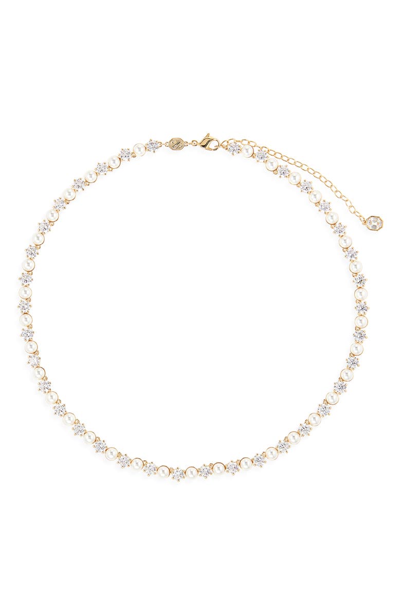Swarovski Matrix Crystal & Faux Pearl Tennis Necklace, Main, color, White/ Gold