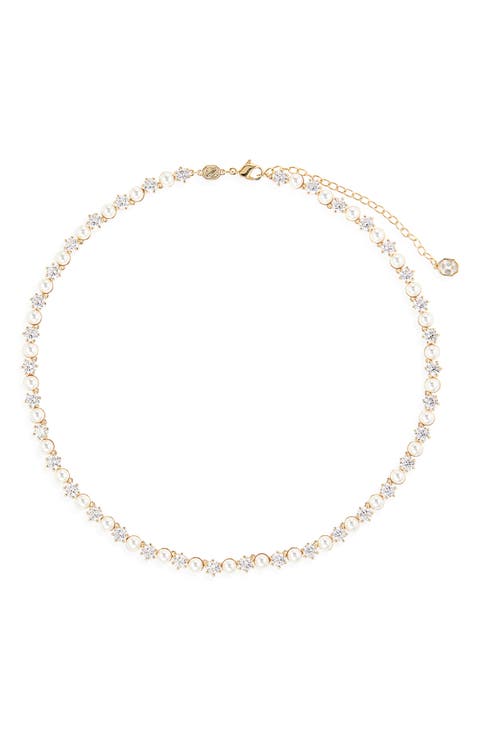 Matrix Crystal & Faux Pearl Tennis Necklace