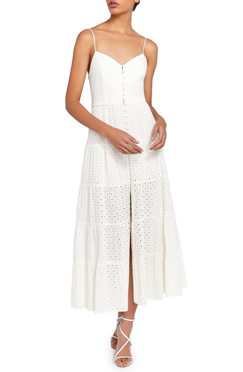 Alice + Olivia Shanti Eyelet Midi Sundress, Alternate, color, 