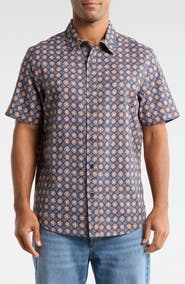 14th & Union Medallion Short Sleeve Linen & Cotton Button-Up Shirt