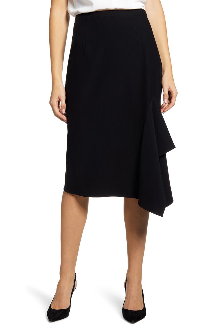 Asymmetrical Ruffle Hem Skirt, Main, color, BLACK