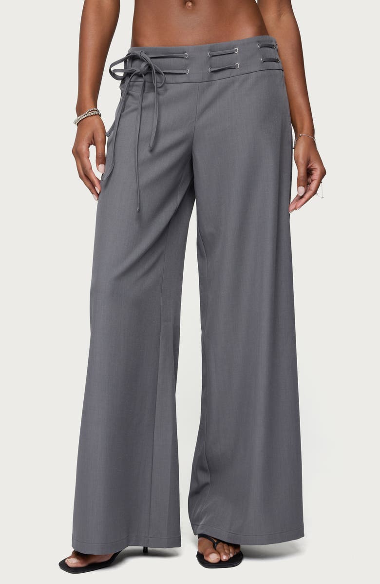 EDIKTED WIllard Baggy Belted Lace-Up Pants, Main, color, Dark-Gray