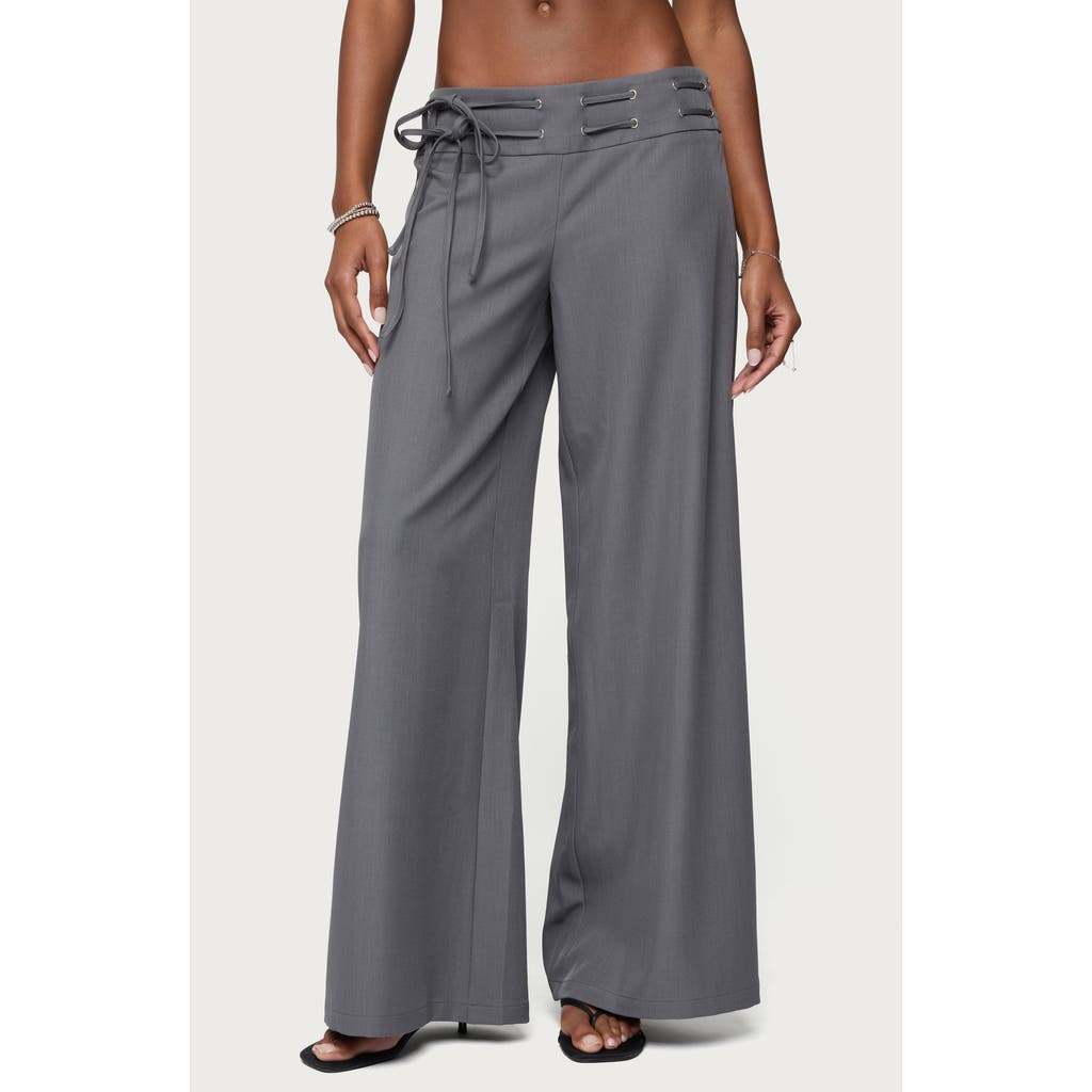 Edikted Willard Baggy Belted Lace-up Pants In Gray