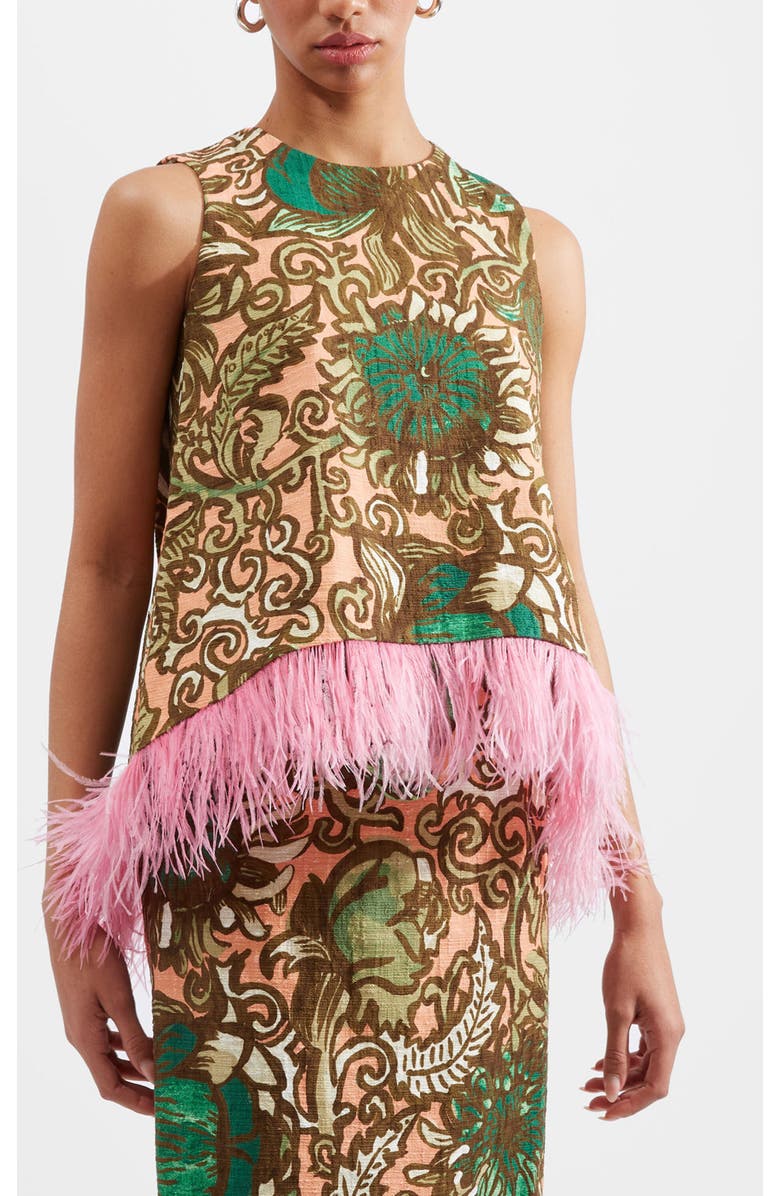 La DoubleJ La Scala Top With Feathers Anemone Pink Olive, Main, color, Anemone Pink Olive