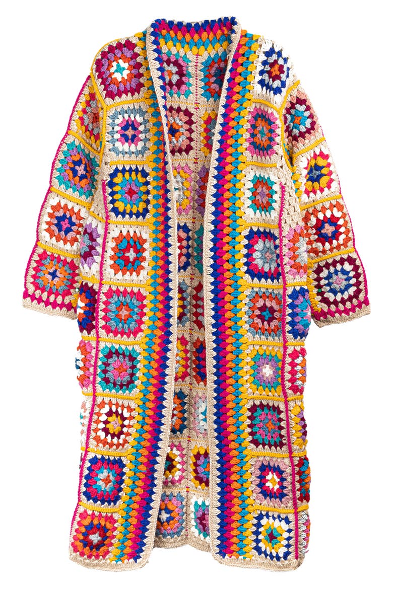 Granny Square Crochet Longline Cardigan, Alternate, color, NATURAL