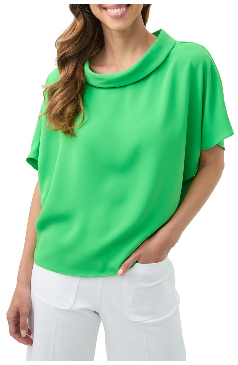 Trina Turk Honeysuckle Short Sleeve Drapey Top, Main, color, Grass Court Green