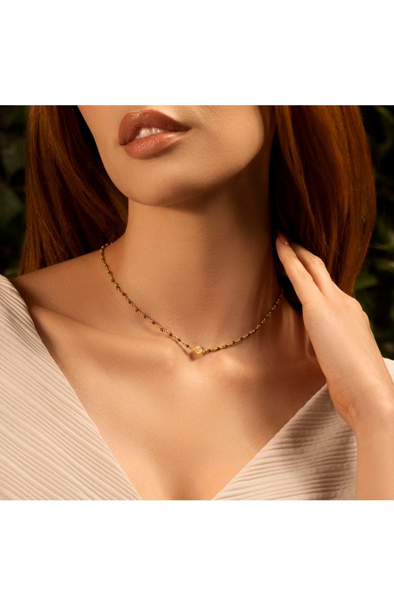 Karma and Luck Pyrite Evil Eye Charm Gold Plated Choker Necklace Boundless Optimism, Alternate, color, Gold/Dark Grey