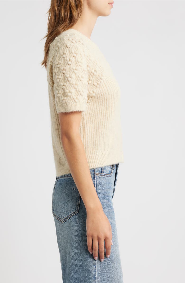 rag & bone Sierra Pom Short Sleeve Cardigan, Alternate, color, Ivory
