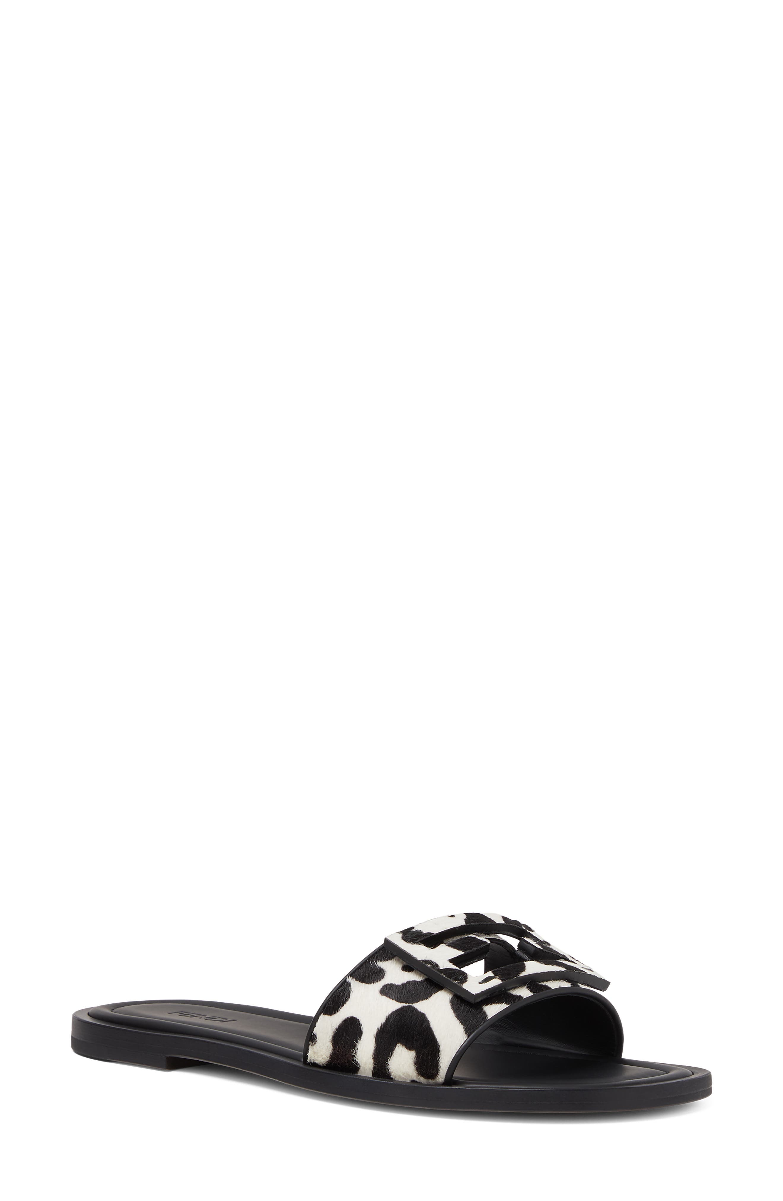 Baguette Genuine Calf Hair Slide Sandal, Main, color, F0C6M BIANCO NERO CALF HAIR