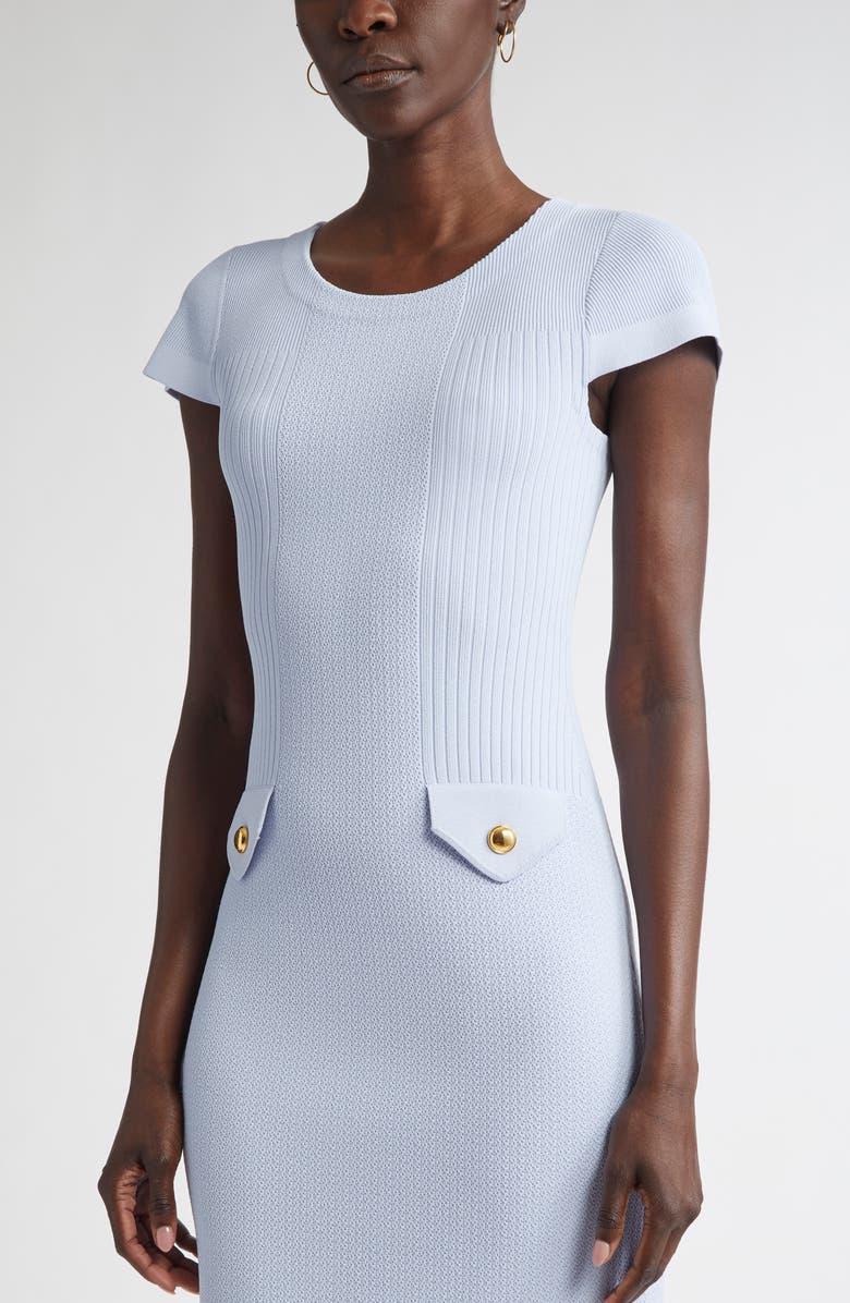 ST. JOHN Mixed Stitch Flatback Rib Sheath Dress, Alternate, color, Blue Lagoon