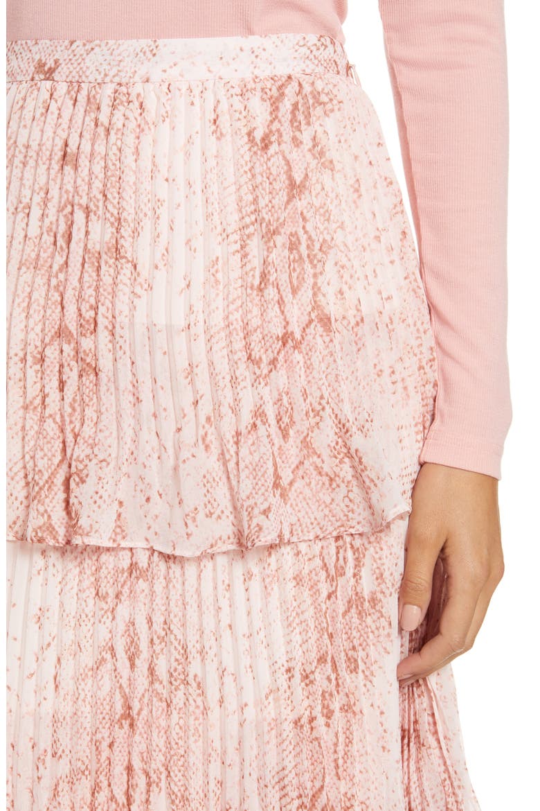 Tiered Pleated Skirt, Alternate, color, PINK BRIDE SNAKE