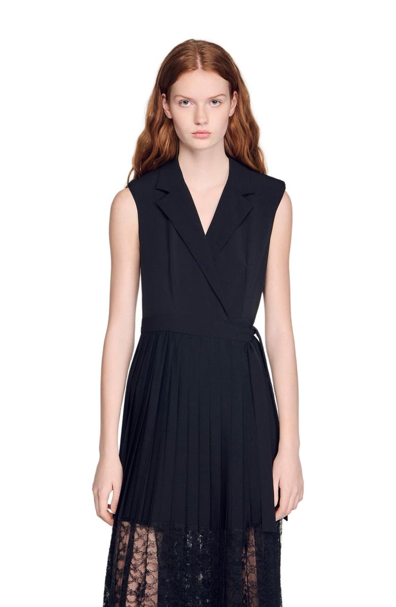 SANDRO Lace collar maxi dress, Alternate, color, Black