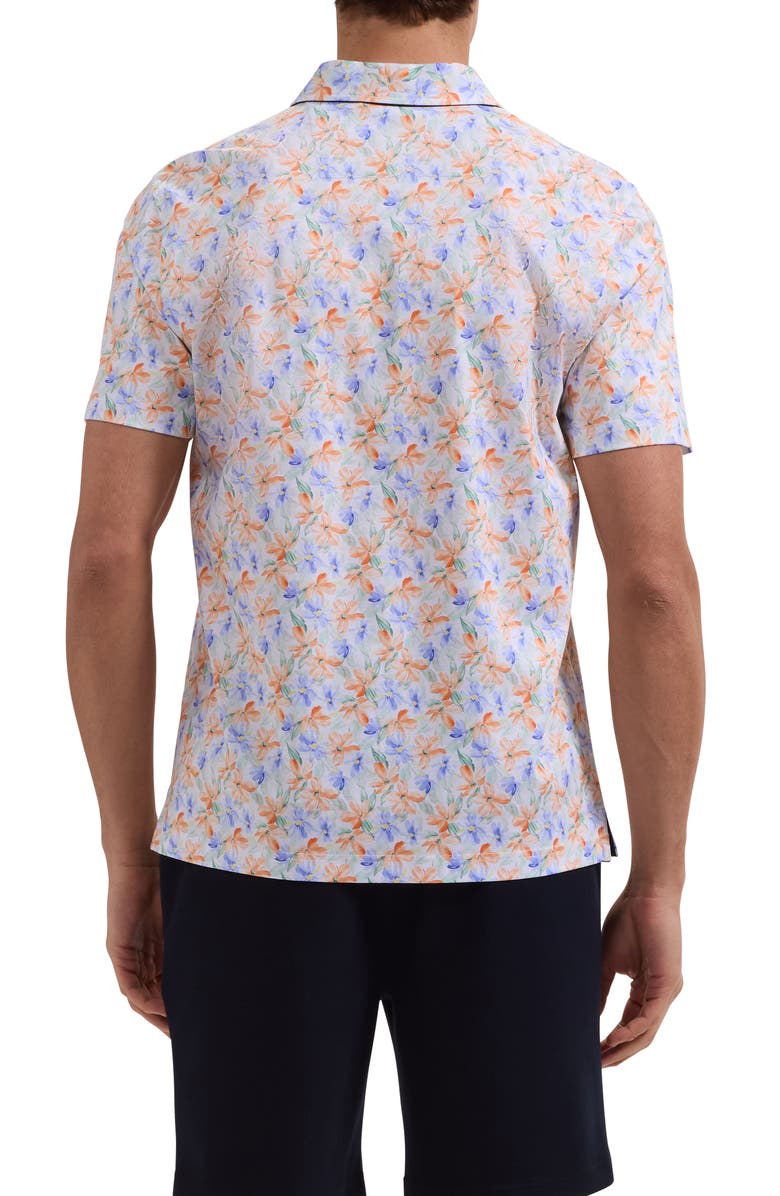 Bugatchi Hendrix Floral Pima Cotton Polo, Alternate, color, Peach