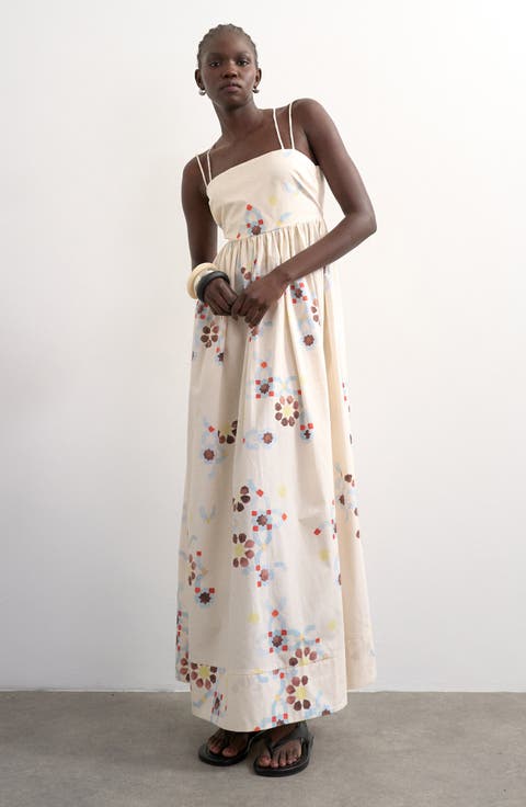 Strappy Open Back Cotton Poplin Dress