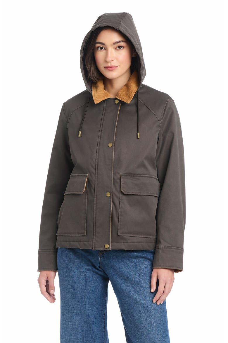 Hooded Waxed Jacket, Alternate, color, DARK BROWN