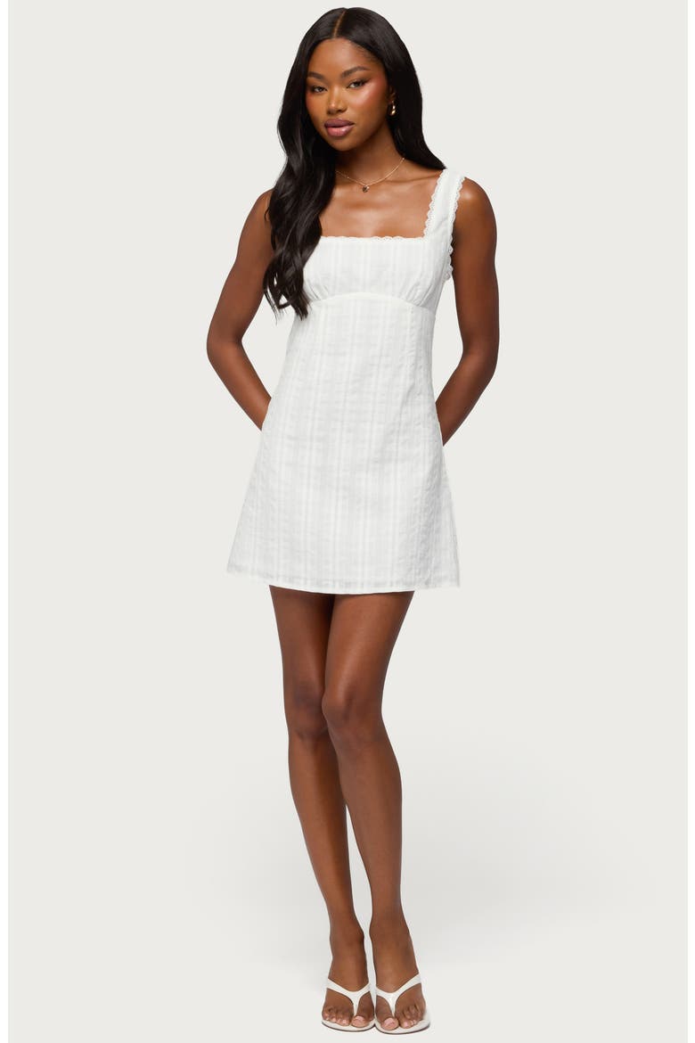 Citrina Lace Trim Striped Minidress, Alternate, color, WHITE