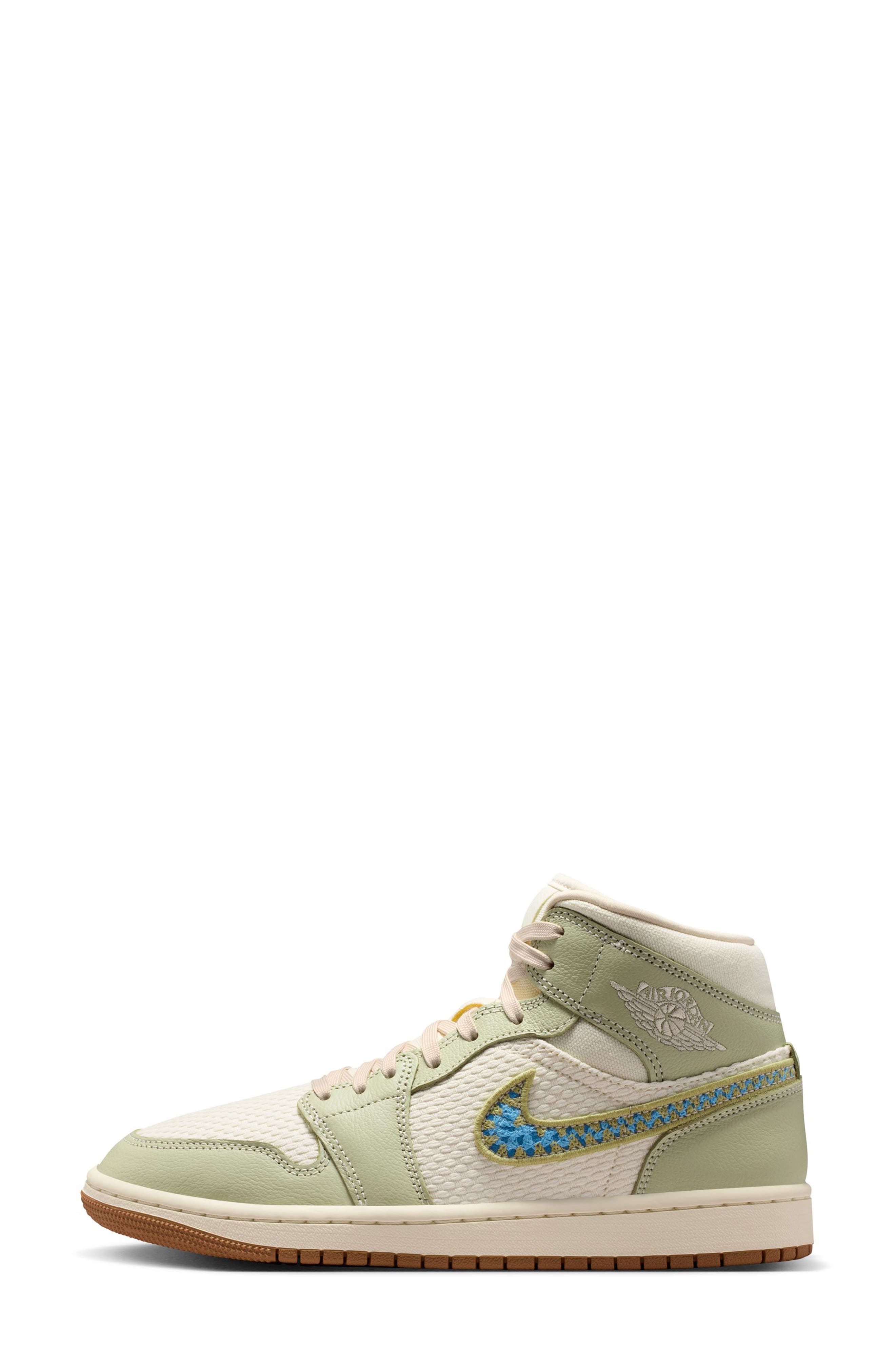 Jordan Air Jordan 1 Mid SE Basketball Sneaker, Alternate, color, Olive Aura/ Blue/ Pearl White