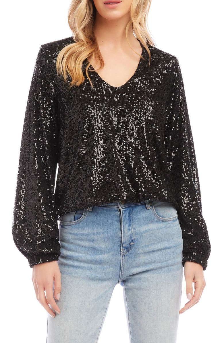 Karen Kane Sequin Blouson Sleeve Top, Main, color, 