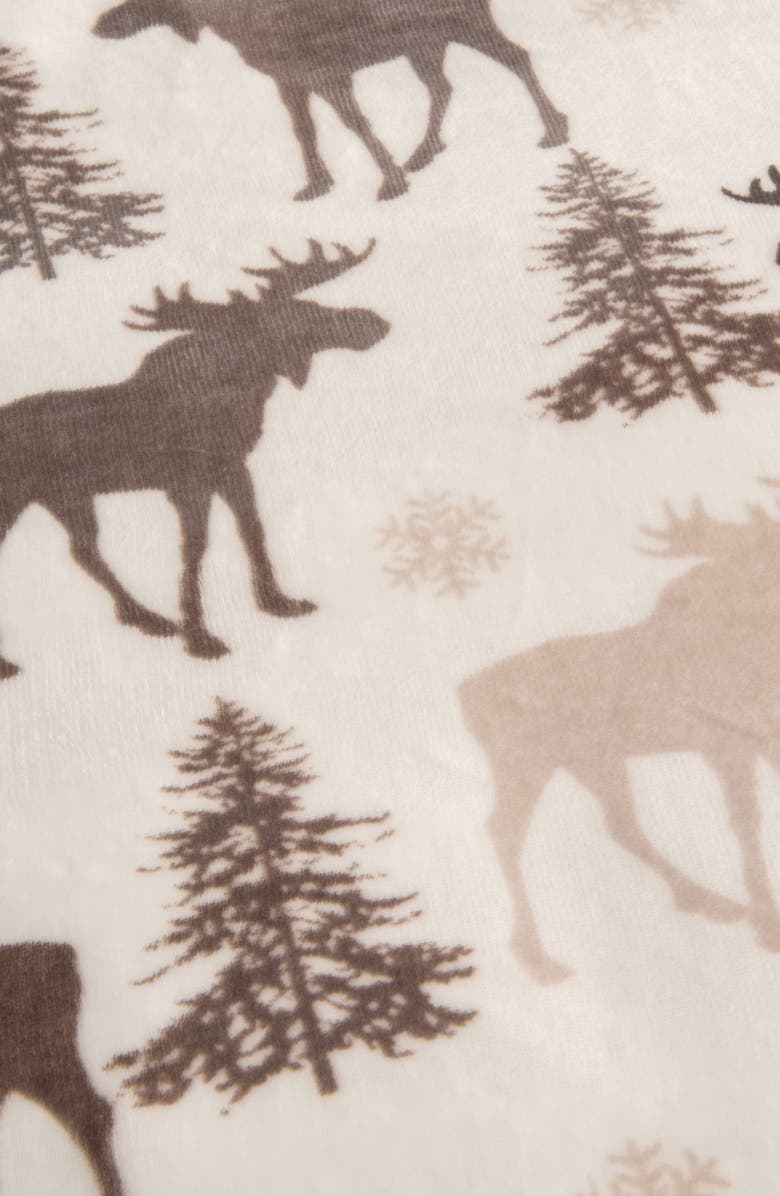 Moose Print Reversible Faux Shearling Throw Blanket