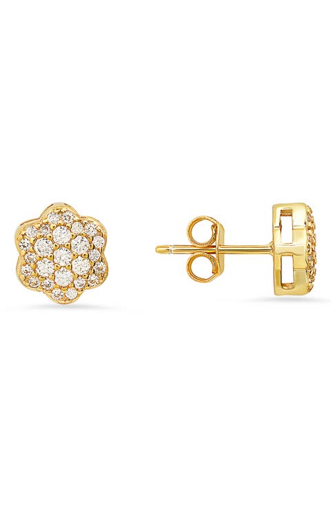 Sterling Silver CZ Pavé Stud Earrings