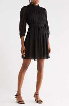 Long Sleeve Clip Dot Chiffon Dress