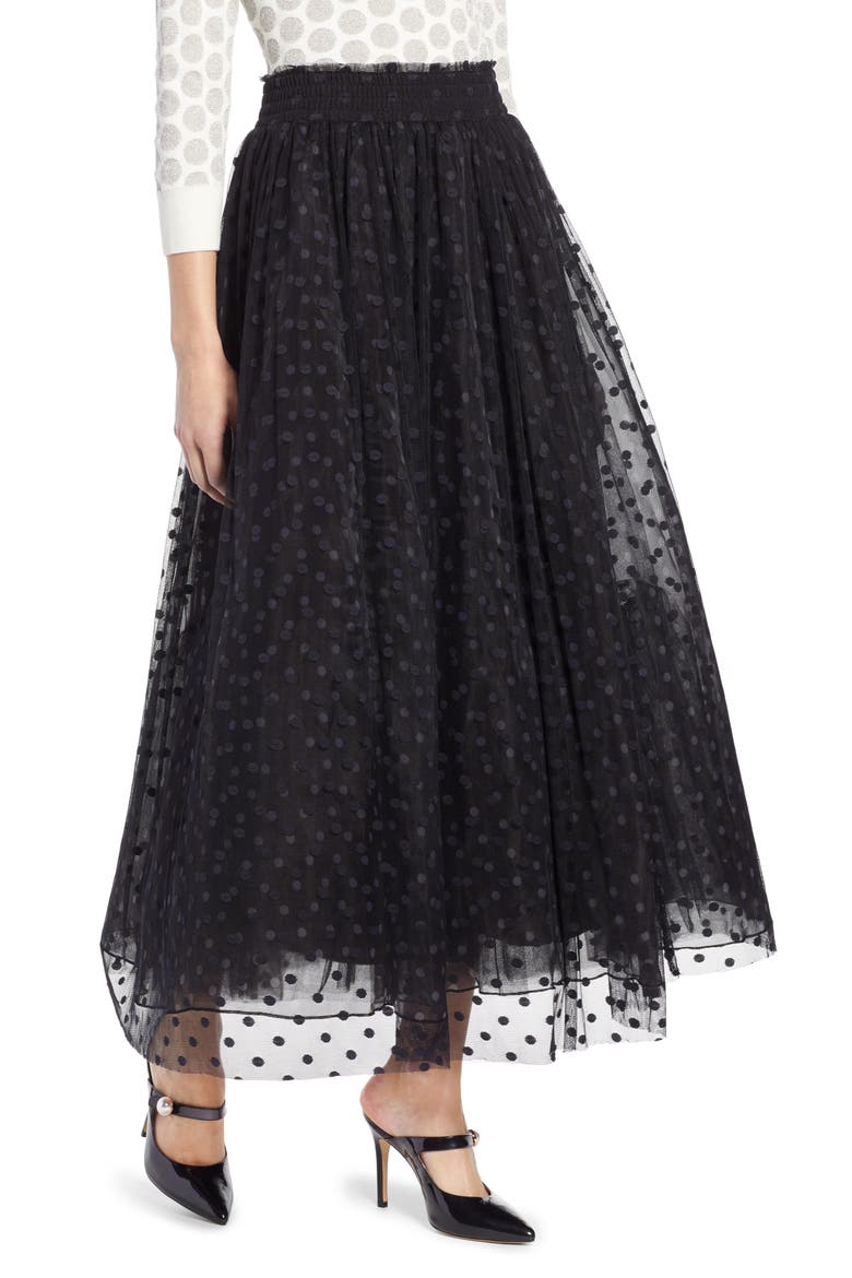 x Atlantic-Pacific Polka Dot Tulle Maxi Skirt, Main, color, BLACK