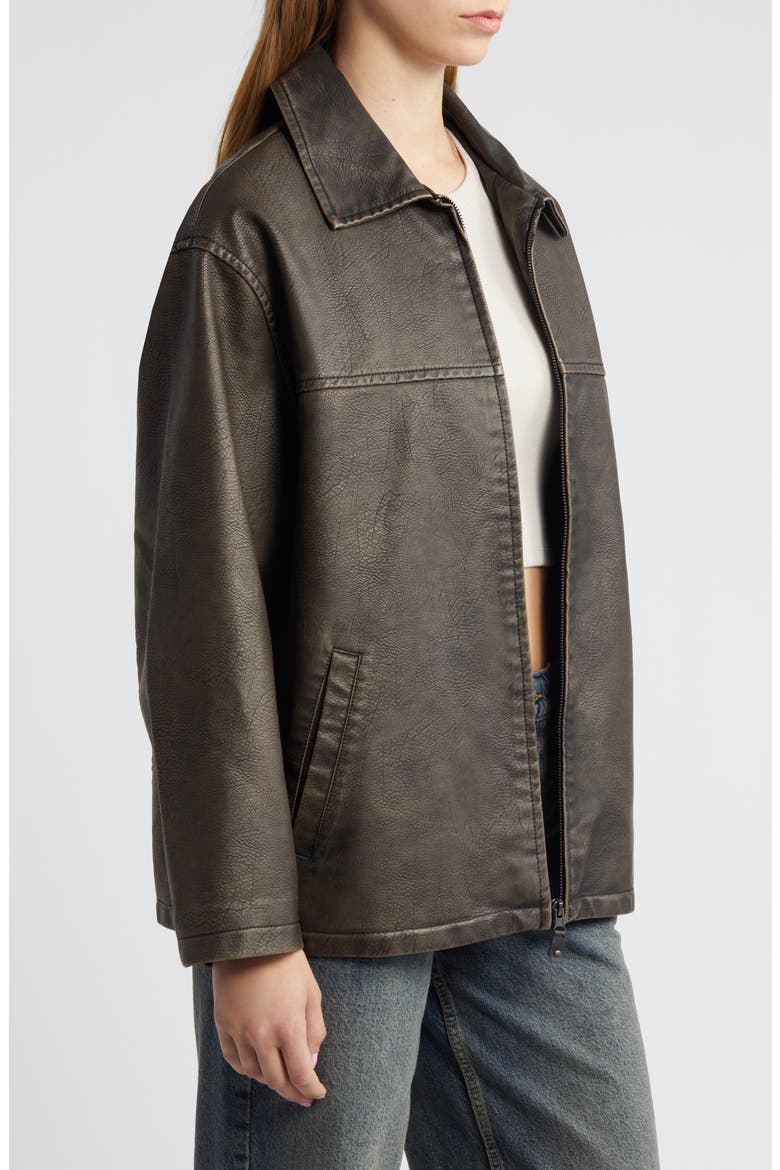 Faux Leather Aviator Jacket, Alternate, color, CHOC