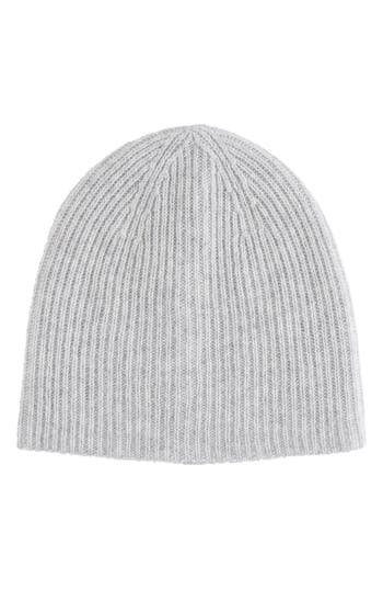 Amicale Cashmere Double Layer Rib Knit Beanie In Gray