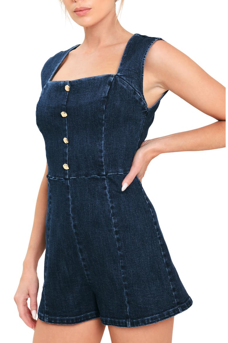 Square Neck Denim Romper, Alternate, color, DARK INDIGO