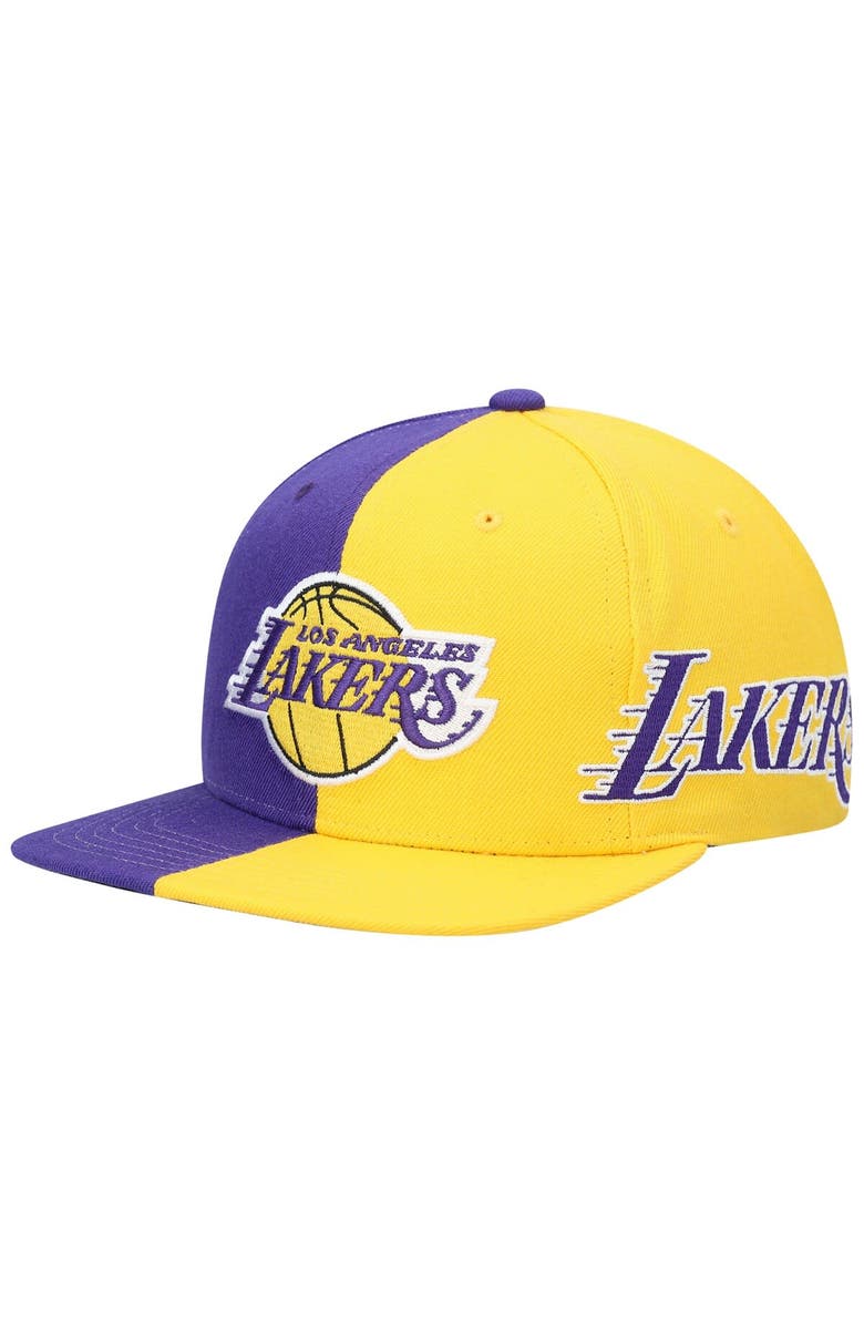 Mitchell & Ness Men's Mitchell & Ness Purple/Gold Los Angeles Lakers Team Half and Half Snapback Hat, Main, color,