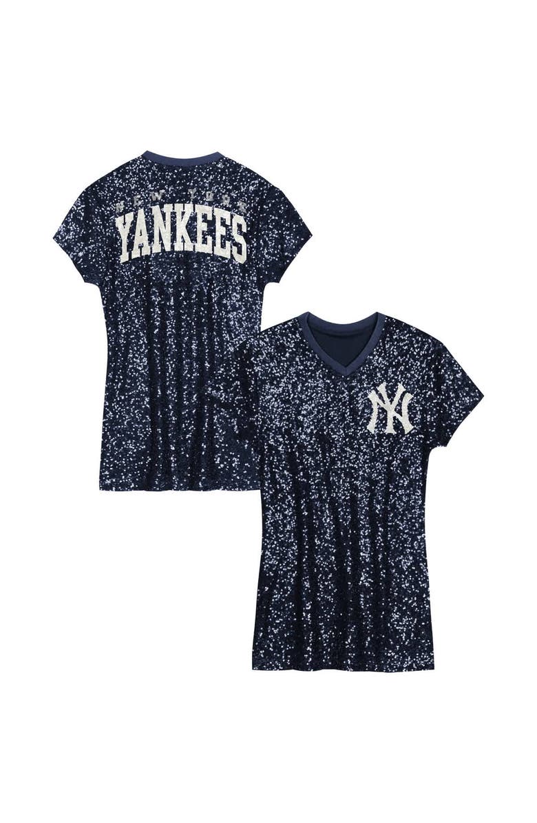 Outerstuff Girls Preschool  Navy New York Yankees Sequin V-Neck Dress, Main, color, Navy