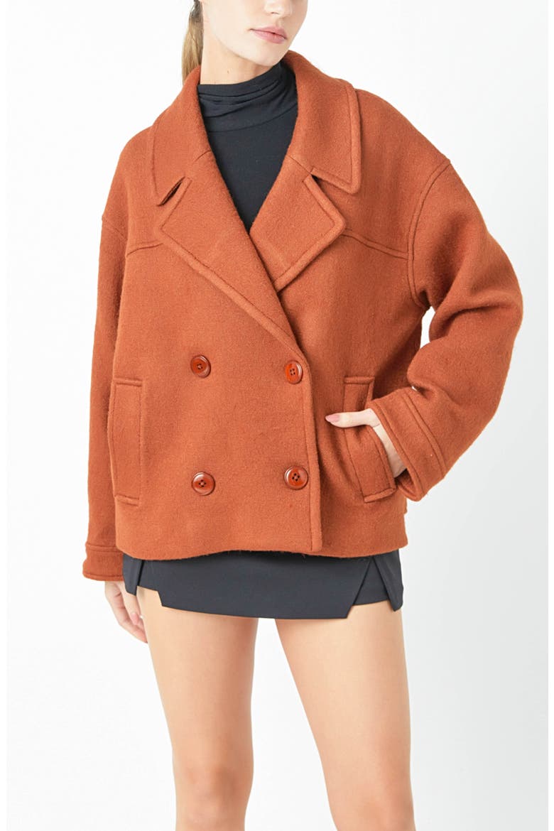 Oversized Double Breasted Short Coat, Alternate, color, CINNAMON