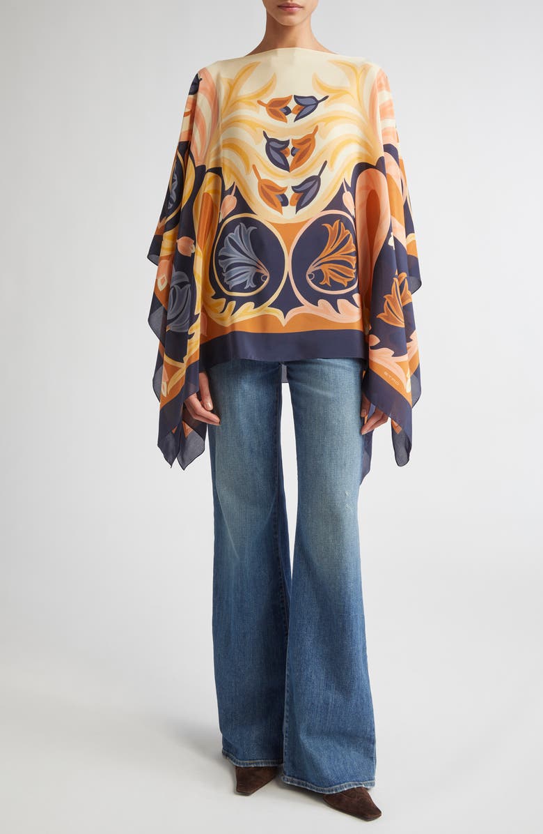 Etro Paisley Silk Poncho, Main, color, Beige