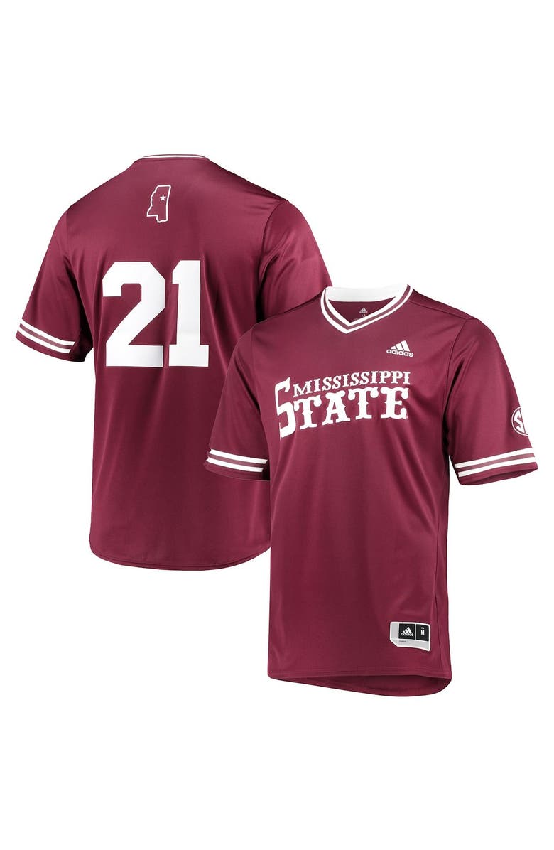 adidas Men's adidas Maroon Mississippi State Bulldogs Replica V-Neck Baseball Jersey, Main, color, Maroon