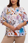 Foxcroft Alicia Floral Cotton Popover Top
