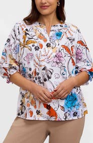 Foxcroft Alicia Floral Cotton Popover Top