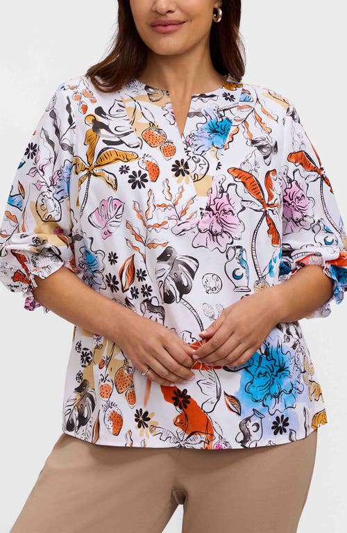 Foxcroft Alicia Floral Cotton Popover Top In Brown