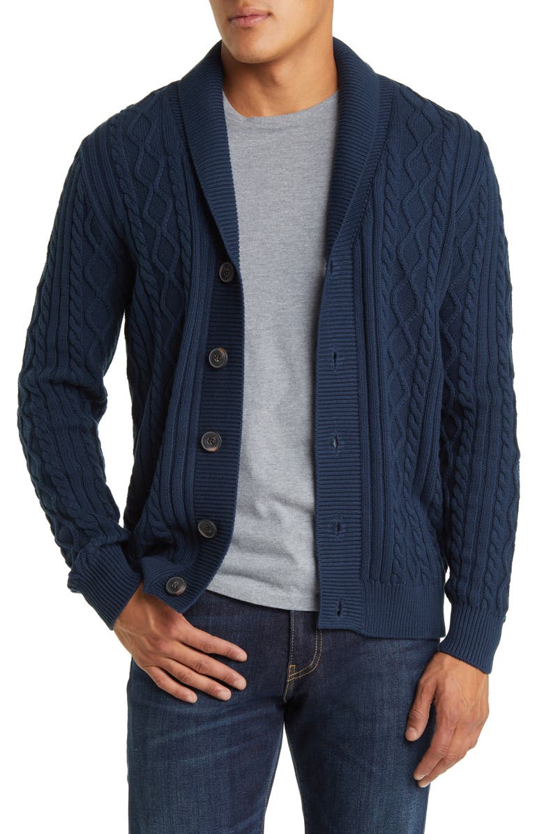 Schott NYC Cable Stitch Cotton Cardigan, Main, color, 
