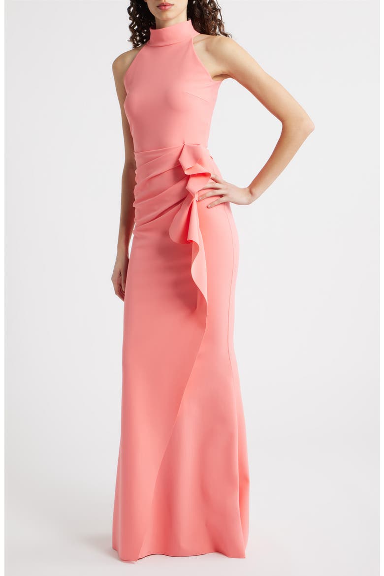 Gudrum High Neck Trumpet Gown, Main, color, SORBET