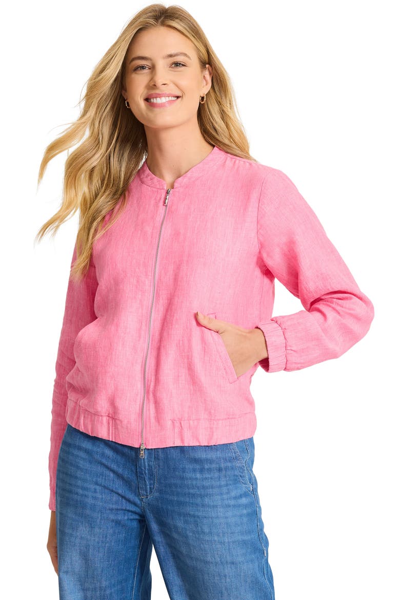 Linen Bomber Jacket, Alternate, color, PINK APPLE