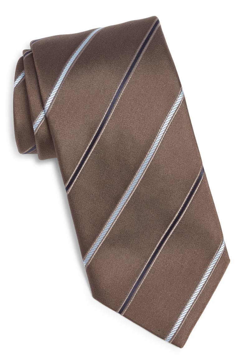 Stripe Silk Tie, Main, color, LIGHT BROWN