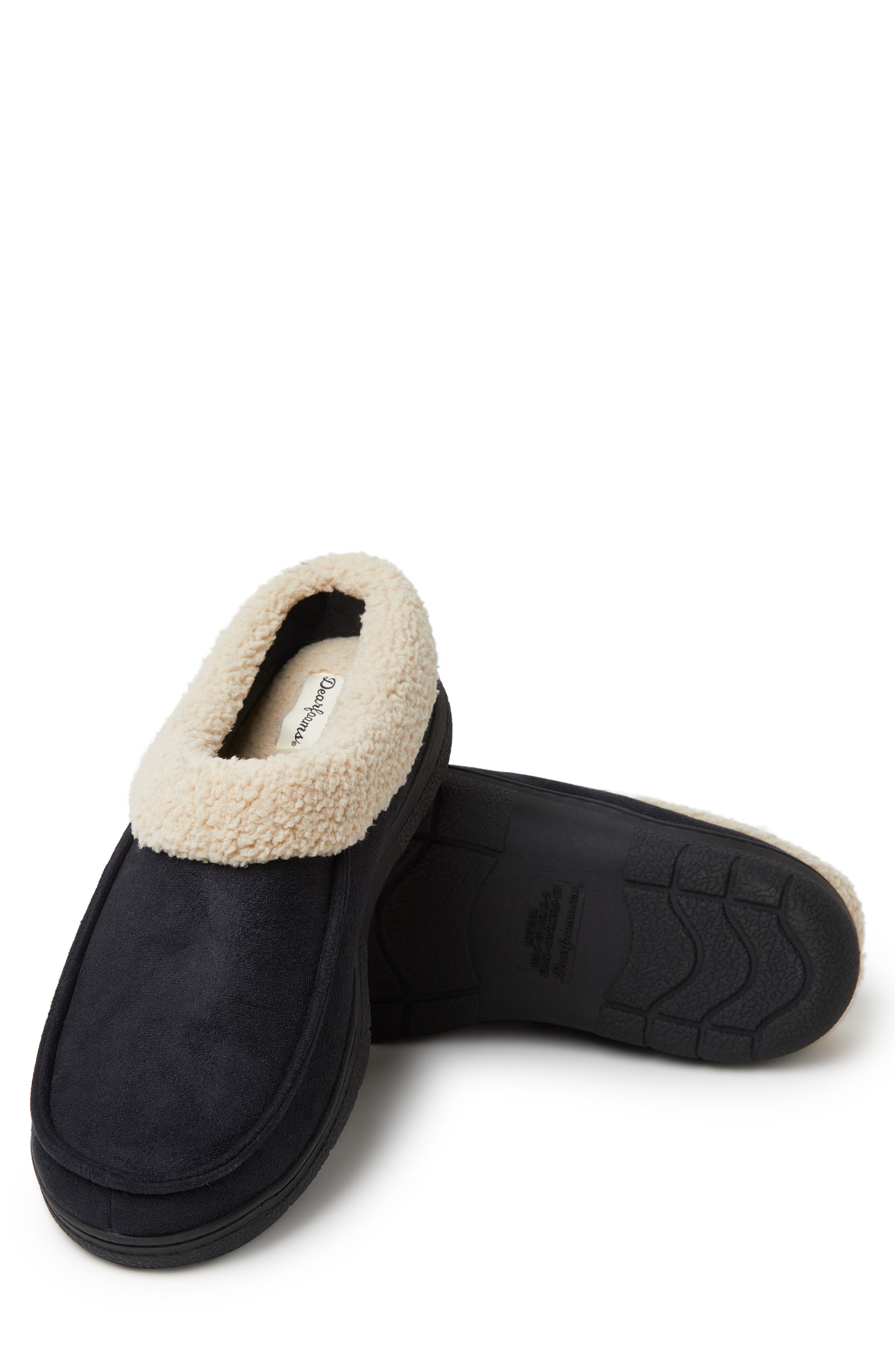DEARFOAMS Microsuede Faux Shearling Slipper, Alternate, color, Black