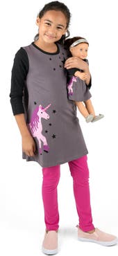 Leveret Girls Cotton Dress with Matching Doll Dress, Printed Design