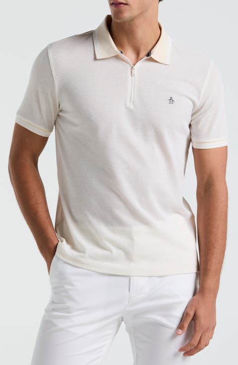 Cotton Blend Jacquard Zip Polo