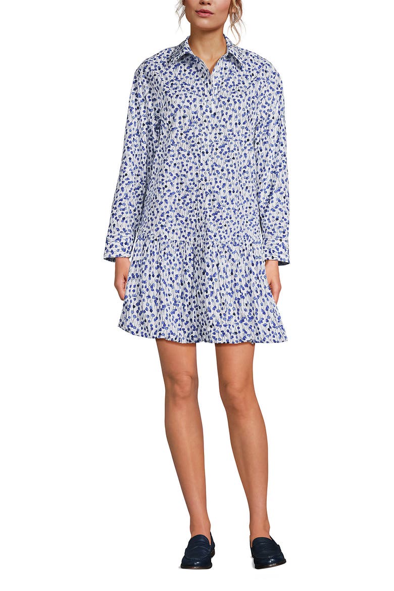 Flounce Button Front Shirt Dress, Main, color, Blue Floral/White