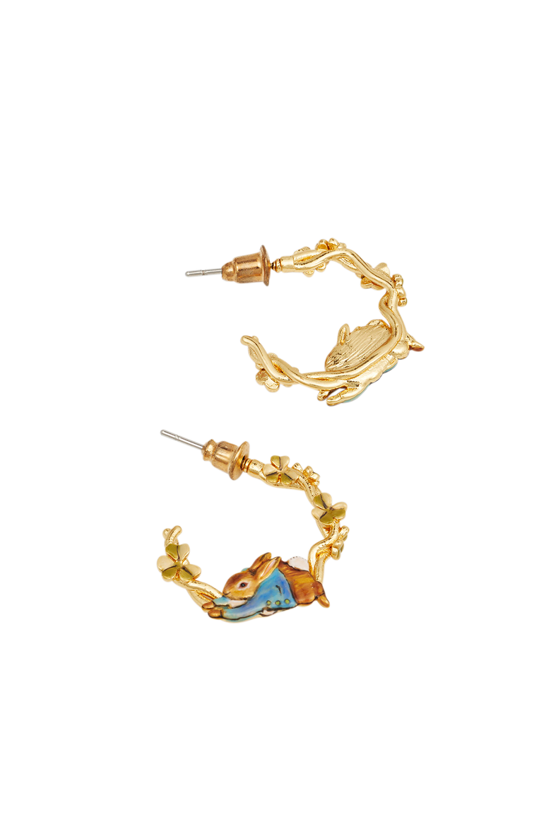 x Peter Rabbit Jumping Clover Hoop Earrings, Alternate, color, Gold