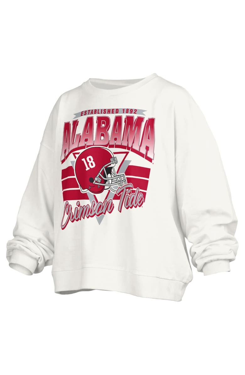 PRESSBOX Women's Pressbox White Alabama Crimson Tide Janice Retro Logo Oversized Pullover Sweatshirt, Alternate, color, White