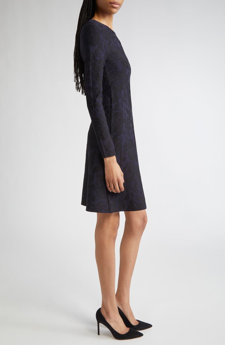 Lela Rose Long Sleeve Floral Jacquard Minidress, Alternate, color, Navy/ Black